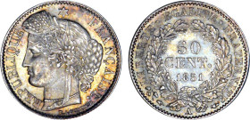 1/2 FRANC, 50 CENTIMES
50 CENT. type Cérès (2e République)
1851 A - SUP 58 (SUP)



G 411, F 184, KM# 769
PARIS - ARGENT - 
 -----------------...