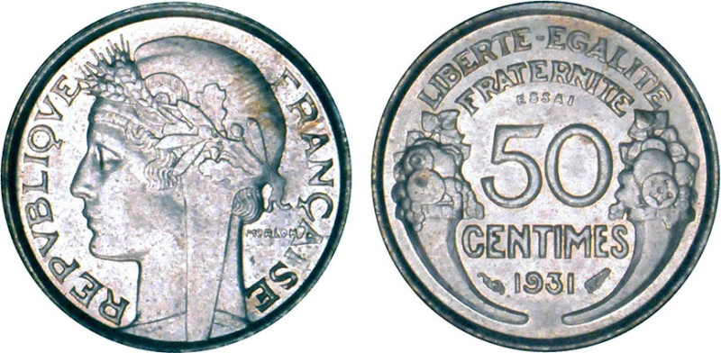 1/2 FRANC, 50 CENTIMES
50 CENTIMES type Morlon (cuivre aluminium)
1931 - SPL 6...