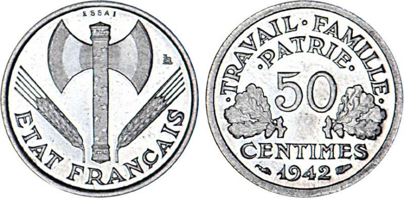 1/2 FRANC, 50 CENTIMES
50 CENTIMES type Bazor (aluminium)
1942 - FDC 64 (FDC)...