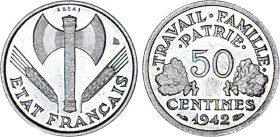 1/2 FRANC, 50 CENTIMES
50 CENTIMES type Bazor (aluminium)
1942 - FDC 64 (FDC)
ESSAI - Très Rare !!


G 425, F 195, F 196, KM# 914
 - ALUMINIUM ...