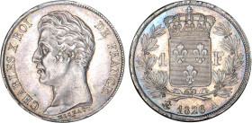 1 FRANC
1 F, Charles X
1826 A - SPL 60 (SUP+)
Assez Rare en l'état !


G 450, F 207-207A, KM# 724
PARIS - ARGENT - 
 -------------------------...