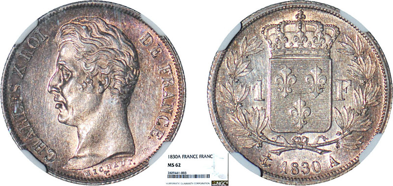 1 FRANC
1 F, Charles X, tranche striée
1830 A - SPL 62 (SUP++)
4f - Rarissime...