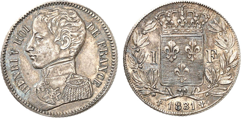 1 FRANC
1 FRANC Henri V, prétendant, var. grosse tête
1831 - SUP 58 (SUP)
Rar...