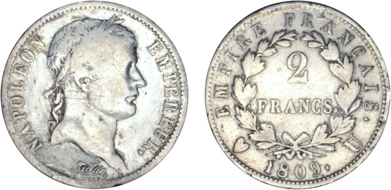2 FRANCS
2 FRANCS au revers Empire Français
1809 U - TB 25 (TB++)
Rarissime !...