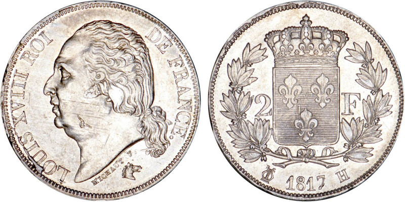 2 FRANCS
2 F, Louis XVIII
1817 H - TTB 45 (TTB++)
Très Rare !! - légères grif...