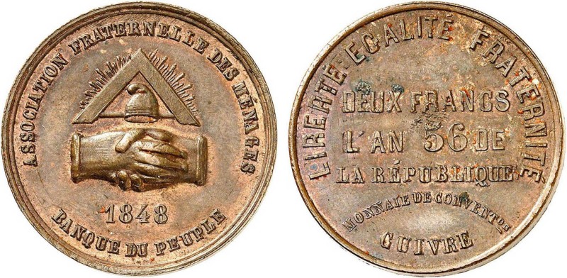2 FRANCS
2 FRANCS, de la banque du peuple (1848)
AN 56 - SUP 58 (SUP)
Rare ! ...