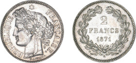 2 FRANCS
2 FRANCS type Cérès, sans légende
1871 K - SUP 55 (SUP)
Rare en l'état !


G 529, F 264, KM# 816
BORDEAUX - ARGENT - 
 --------------...