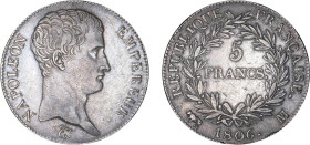 5 FRANCS
5 FRANCS Napoléon empereur (calendrier grégorien)
1806 M - TTB 45 (TTB++)
Vache - Rare !, infimes cps tranche


G 581, F 304, KM# 673
...