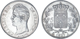 5 FRANCS
5 F, Charles X 2e type
1827 A - SUP 53 (SUP-)



G 644, F 311, KM# 728
PARIS - ARGENT - 
 ----------------------------------------
5...