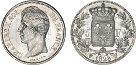 5 FRANCS
5 F, Charles X 2e type
1828 W - SUP 58 (SUP)
légèrement nettoyé


G 644, F 311, KM# 728
LILLE - ARGENT - 
 --------------------------...