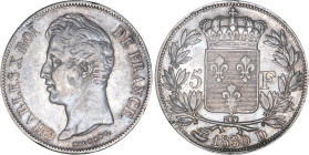 5 FRANCS
5 F, Charles X 2e type
1830 D - TTB 45 (TTB++)
Très Rare !! - infime coup tranche


G 644, F 311, KM# 728
LYON - ARGENT - 
 ---------...