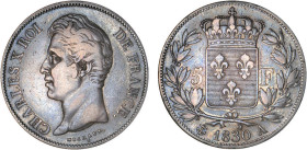 5 FRANCS
5 F, Charles X tranche en relief
1830 A - TTB 35 (TTB)
Rare !


G 644a, F 312, KM# 727
PARIS - ARGENT - 
 ---------------------------...
