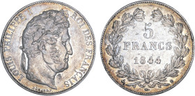 5 FRANCS
5 FRANCS Louis-Philippe I, tête laurée, 2e type
1844 B - TTB 45 (TTB++)
Rare ! - léger coup tranche


G 678a, F 325, KM# 749
ROUEN - A...