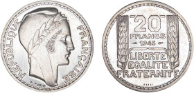 20 FRANCS
20 FRANCS type Turin (cupro-nickel)
1945 RC - FDC 64 (FDC)
ESSAI - Rare !


G 859
 - CUPRO-NICKEL - 
 ------------------------------...