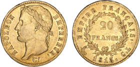 20 FRANCS OR
20 FRANCS or, Napoléon Ier au revers Empire Français
1813 CL - TTB 40 (TTB+)
Très Rare !!


G 1025, F 516, KM# 695, Fr# 511-521
GÊ...