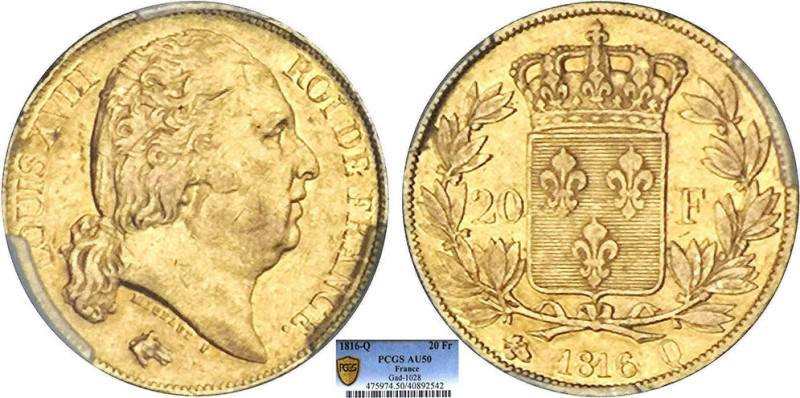 20 FRANCS OR
20 FRANCS or, Louis XVIII buste nu
1816 Q - SUP 50 (SUP-)
Rare !...