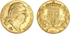 20 FRANCS OR
20 FRANCS or, Louis XVIII buste nu
1817 A - TTB 40 (TTB+)
infimes coups tranche & ajustage


G 1028, F 519, KM# 712, Fr# 538-46
PA...
