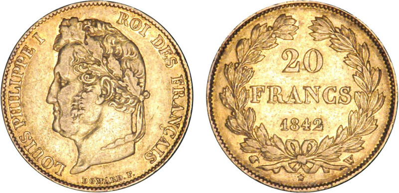 20 FRANCS OR
20 FRANCS or, Louis-Philippe tête laurée
1842 W - TTB 45 (TTB++)...