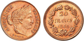 20 FRANCS OR
20 FRANCS or, concours de Rogat (ESSAI), variété avec le revers de Gayrard
1848 - SPL 62 (SUP++)
Bronze - Rare !


G 1056v
 - BRON...