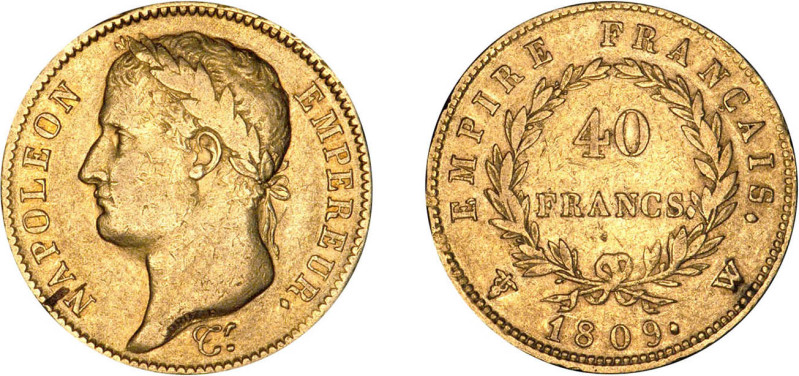 40 FRANCS OR
40 FRANCS or, Napoléon Ier au revers Empire Français
1809 W - TTB...