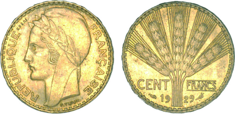 100 FRANCS OR
CENT FRANCS or, concours de Turin
1929 - SPL 62 (SUP++)
ESSAI e...
