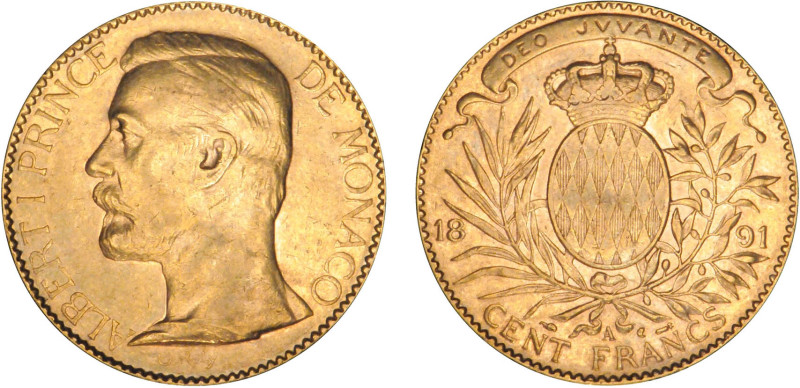 ALBERT Ier (1889-1922)
CENT FRANCS OR
1891 A - SUP 53 (SUP-)
Assez Rare !

...