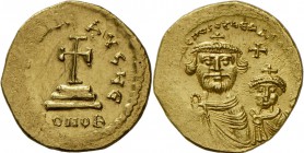 Heraclius (608 - 610 - 641): Heraclius und Heraclius Constantinus (613-641): Gold-Solidus, Constantinopel, 5. Officin, gekrönte Büsten beider frontal ...