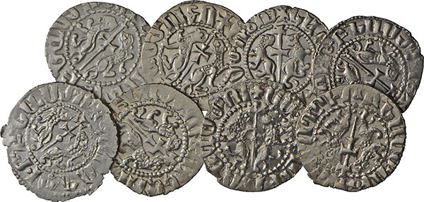 Armenien, Königreich: Levon I. 1198-1219: Tram o.J., Lot 8 Münzen. Sitzender Kön...