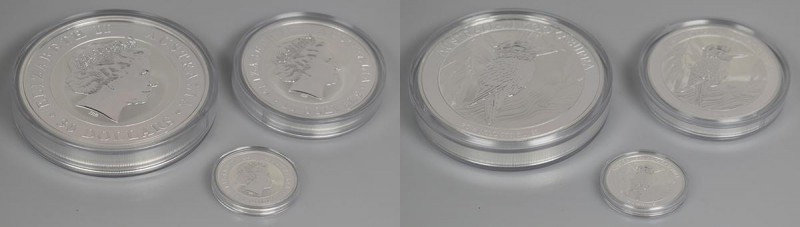 Australien: Elizabeth II. 1952-,: Lot 3 Münzen Kookaburra 2014: 1 OZ, 10 OZ, 1 K...