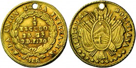 Bolivien: Republik: 1/2 Escudo 1868 FE, 1,16 g, Friedberg 39, KM#140, Gold, gelocht, fast vorzüglich.
 [plus 19 % VAT]