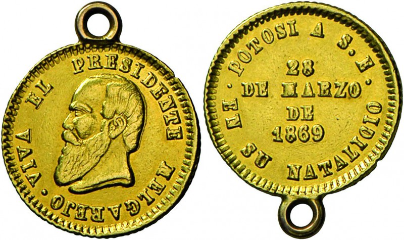 Bolivien: Republik: Gold-Escudo 1869, Proklamation, 21,8 mm, 3,22 g, Burnett 114...