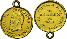 Bolivien: Republik: Gold-Escudo 1869, Proklamation, 21,8 mm, 3,22 g, Burnett 114, gehenkelt, sehr schön-vorzüglich, äußerst selten.
 [plus 19 % VAT]...
