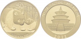 China - Volksrepublik: Lot 3 Goldmünzen: 3 x 50 Yuan 2011 Panda, je 1/10 OZ 999/1000 Gold, in PCGS-Slap in Qualität MS 69 - First strike / Erstabschla...