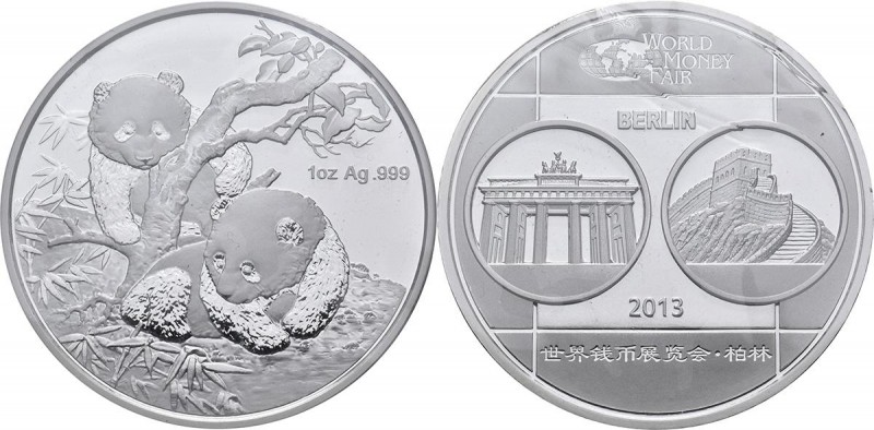 China - Volksrepublik: Medaille 1 OZ Silber Panda 2013 (Show-Panda) anlässlich d...