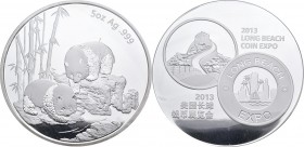 China - Volksrepublik: Medaille 5 OZ Silber Panda 2013 (Show-Panda) anlässlich der Internationalen Münzmesse Long Beach in Kalifornien / USA (Long Bea...