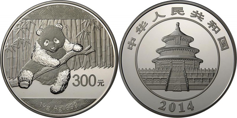 China - Volksrepublik: 300 Yuan 2014, Silber Panda, 1 kg 999/1000 Silber. Inklus...