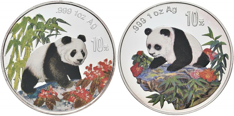 China - Volksrepublik: Lot von 29 Farbpanda-Anlagemünzen, davon 27 x 10 Yuan (je...