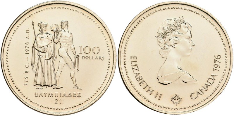 Kanada: Elizabeth II. 1952-,: 100 Dollars 1976, Olympische Spiele in Montreal 19...