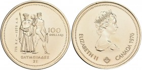 Kanada: Elizabeth II. 1952-,: 100 Dollars 1976, Olympische Spiele in Montreal 1976, Athena und Athlet, 776 B.C - 1976 A.D. KM# 115, Friedberg 6. 13,34...
