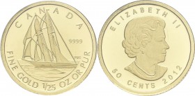 Kanada: Elizabeth II. 1952-,: 50 Cents 2012 Bluenose (Segel-Schoner / Fischfang-Schiff), Friedberg 180. 1/25 OZ (1,244 g), 999/1000 Gold. In Originalk...