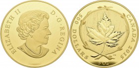 Kanada: Elizabeth II. 1952-,: 500 Dollars 2015 ”The Glorious Maple Leaf” (Zucker-Ahornblatt). 5 OZ = 156,05 g pures Gold 999/1000. In hochwertiger Hol...