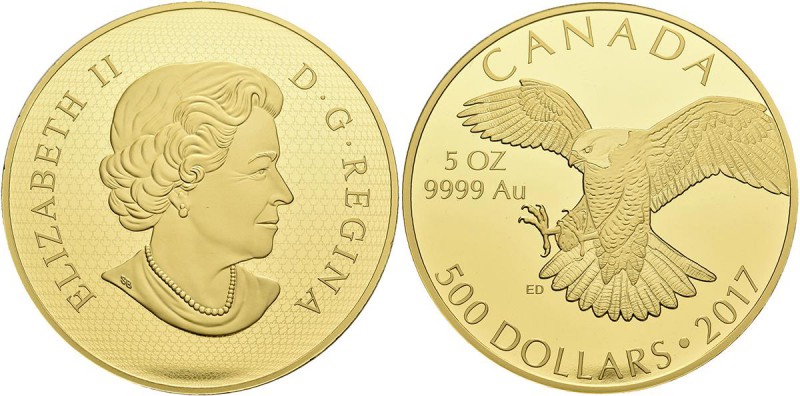 Kanada: Elizabeth II. 1952-,: 500 Dollars 2017 ”Peregrine Falcon” (Wanderfalke)....