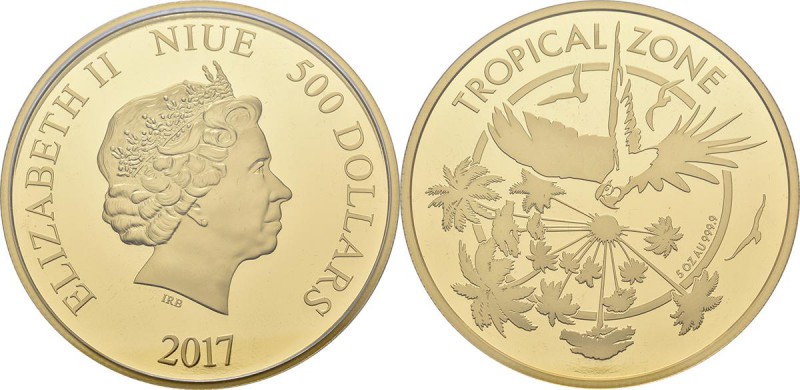 Niue: Elizabeth II. 1953-,: 500 Dollars 2017 ”Tropical Zone”. 5 OZ = 155,5 g pur...