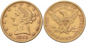 Vereinigte Staaten von Amerika: 5 Dollars 1882 (Half Eagle - Liberty Head coronet), KM# 101, Friedberg 143. 8,32 g, 900/1000 Gold. Randfehler, Kratzer...