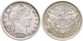 Vereinigte Staaten von Amerika: Quarter Dollar 1897, KM# 114, sehr schön/sehr schön-vorzüglich.
 [plus 19 % VAT]