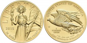 Vereinigte Staaten von Amerika: 100 Dollars 2015 W (West Point) - American Liberty High relief Gold Coin. Zum ersten Mal wurde eine 100 Dollars Goldmü...
