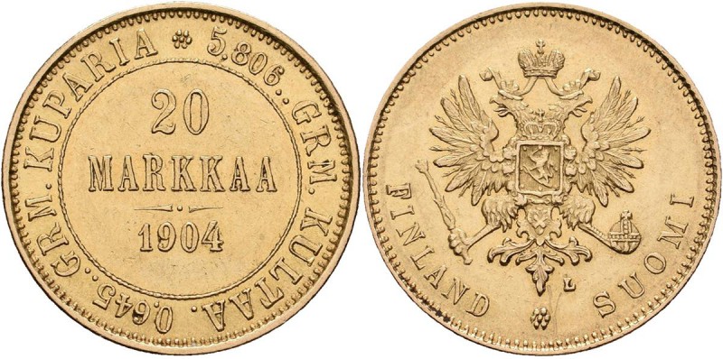 Finnland: unter russischer Herrschaft, Nikolaus II. 1894-1917: 20 Markkaa 1904 L...