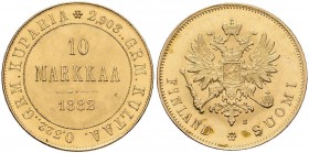 Finnland: unter russischer Herrschaft, Alexander III. 1881-1894: 10 Markkaa 1882 S, Gold 900, 3,22 g, Friedberg 5, min. Belag auf Rv, vorzüglich.
 [p...