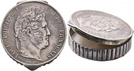 Frankreich: Louis Philippe I. 1830-1848: Silberne Pillendose, 5 Francs 1847 A, mit 2 Randpunzierungen, vgl. Davenport 91, vgl. Gadoury 678a, vorzüglic...