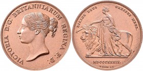 Großbritannien: Victoria 1837-1901: 5 Pounds 1839, Kupfer Probe, ”Una and the Lion”, von W. Wyon. Av: Kopf der jungen Königin nach links mit Haarband,...